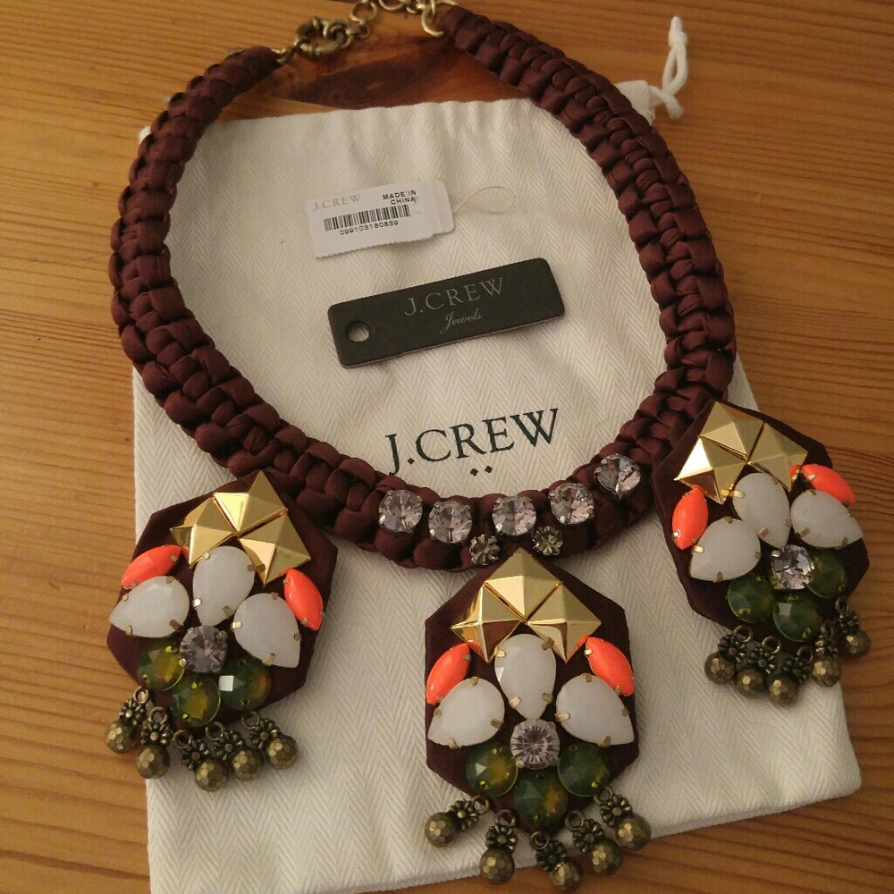Rare J Crew necklace brown satin jewels